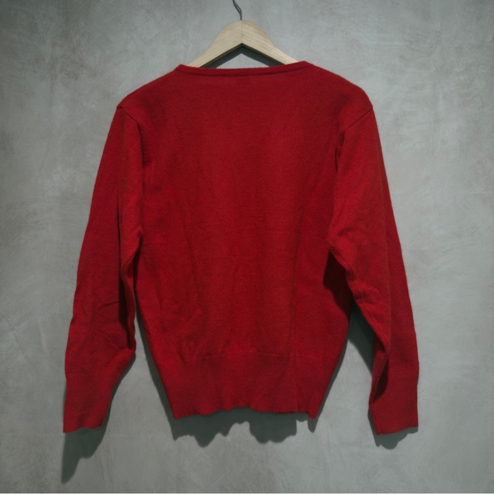Vintage Red Lambswool Angora Beaded Sweater, S/M, Luxury Floral Embellished Knit - Picture 7 of 12